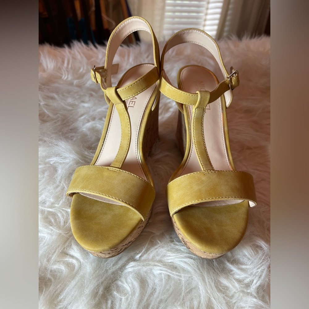 Michael Shannon Mustard Wedge Sandals